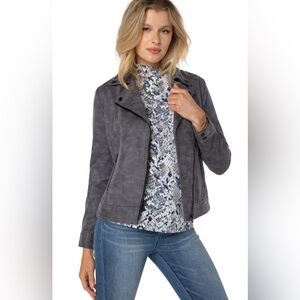 Liverpool Grey Moto Jacket Asymmetrical Zip Closure Casual Day to Night Size L